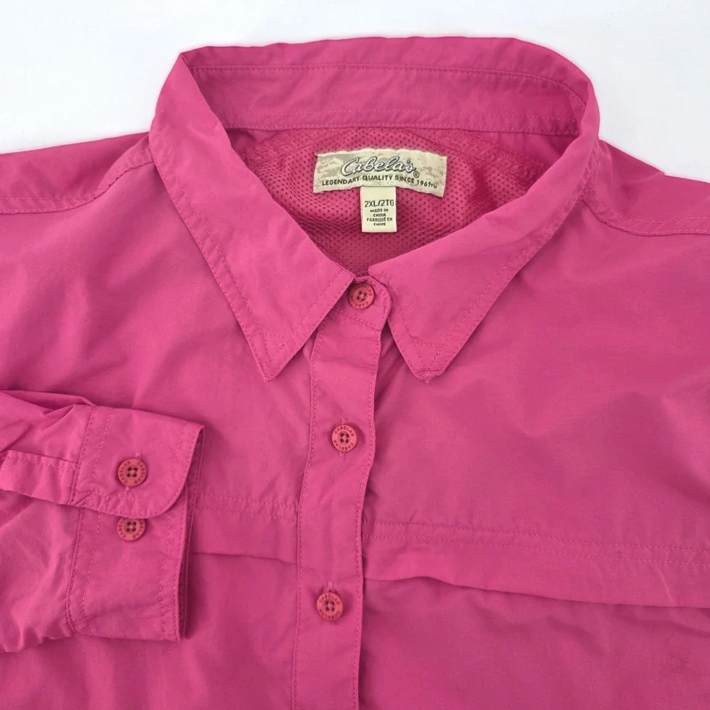 Cabelas Womens 2XL Pink Long Sleeve Fishing Shirt UPF 50 Vented Roll Tab - Picture 1 of 9
